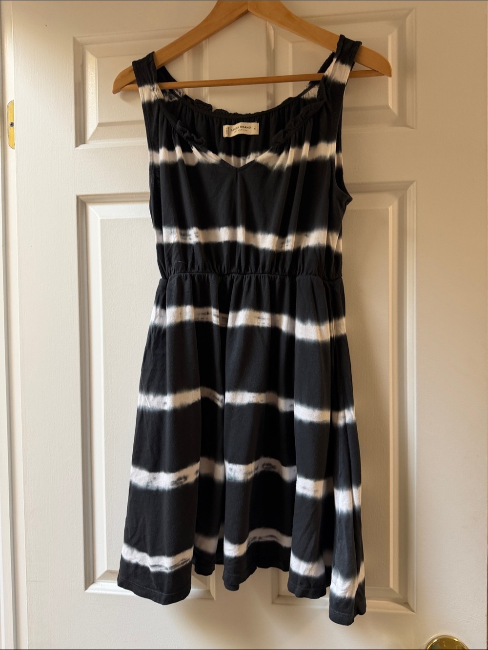 Lucky Brand Black and White Tie-Dye Sleeveless Casual Dress